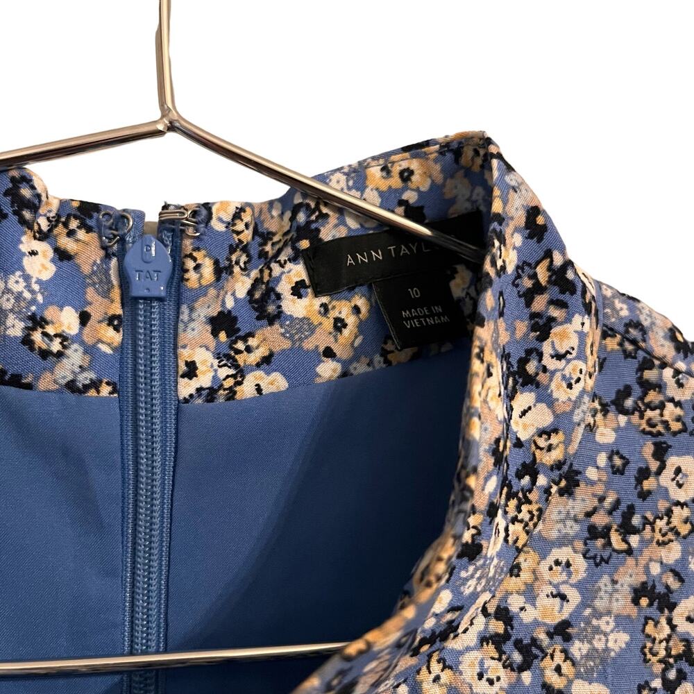 Ann Taylor Womens Blue Floral Mock Neck Knee Length Dress, Viscose, 10 - Picture 7 of 9